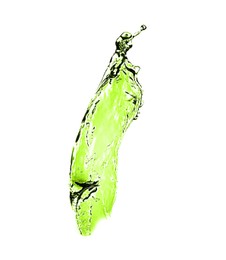 Image of Splash of green water in air on white background