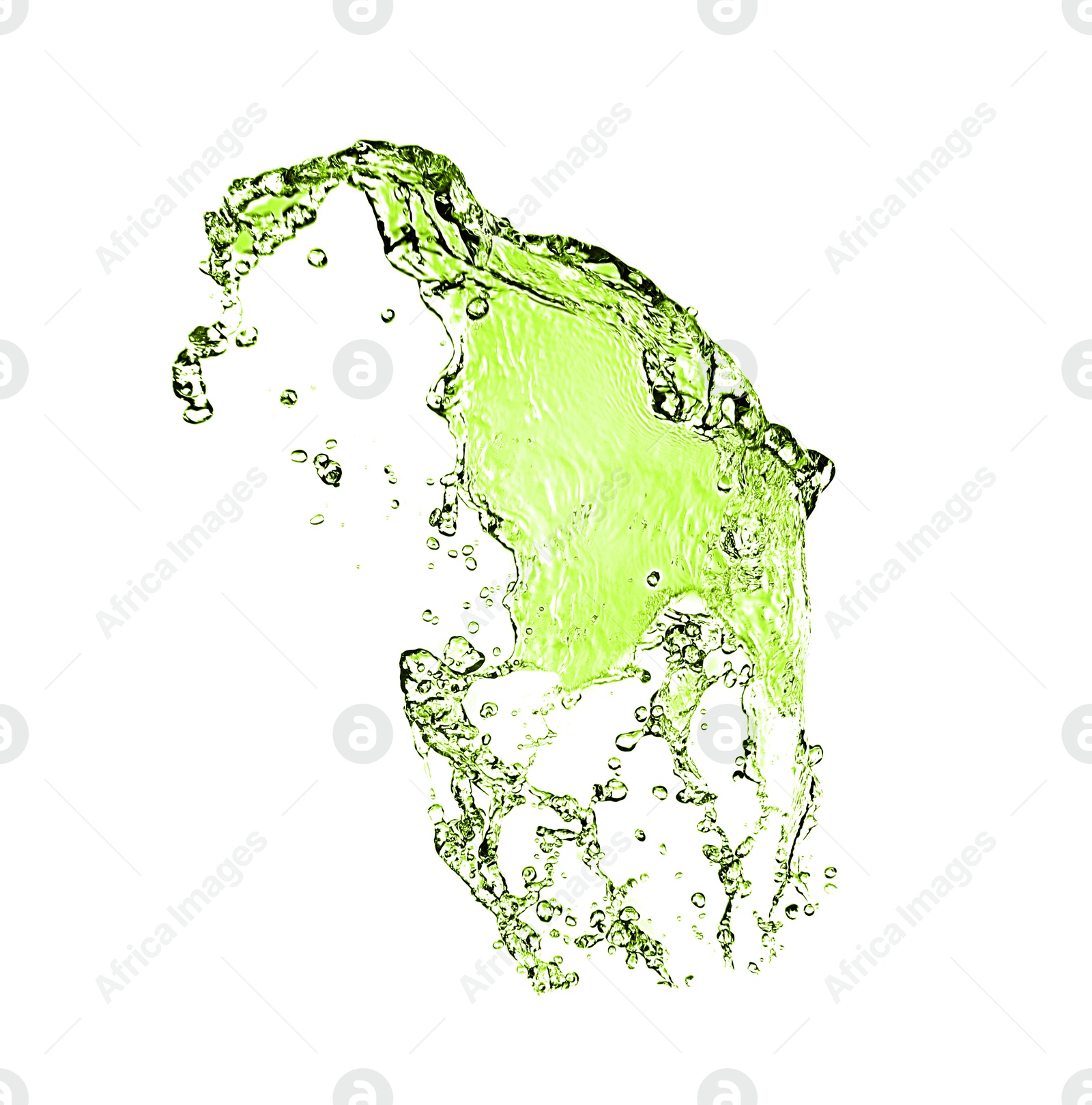 Splash of green water in air on white background Image of Splash of green water in air on white background