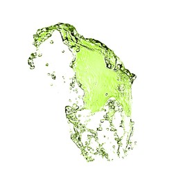 Image of Splash of green water in air on white background