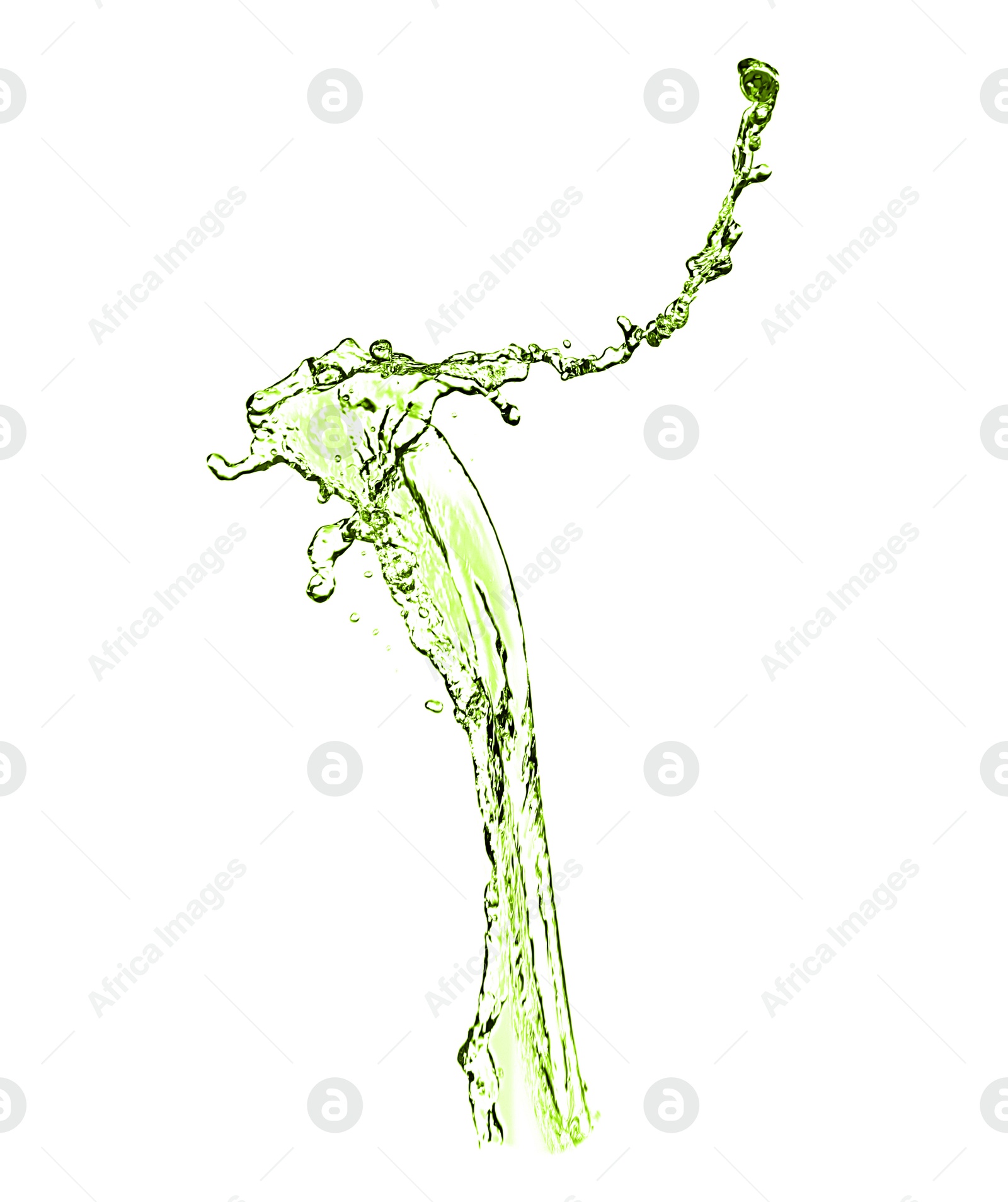 Splash of green water in air on white background Image of Splash of green water in air on white background