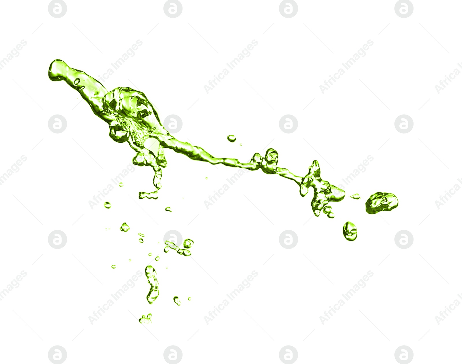 Splash of green water in air on white background Image of Splash of green water in air on white background