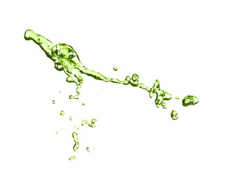 Image of Splash of green water in air on white background