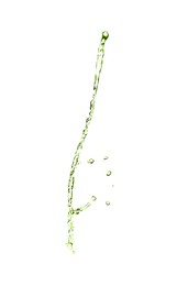 Image of Splash of green water in air on white background