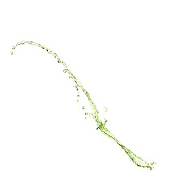 Image of Splash of green water in air on white background