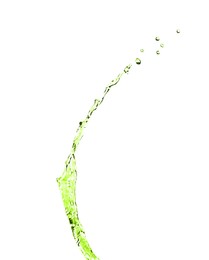 Image of Splash of green water in air on white background