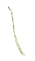 Image of Splash of green water in air on white background