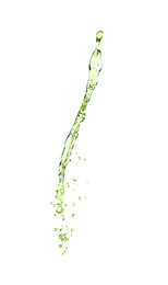 Image of Splash of green water in air on white background
