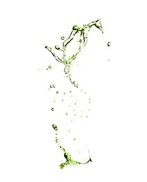 Image of Splash of green water in air on white background