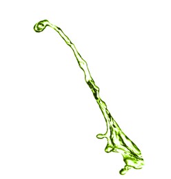 Image of Splash of green water in air on white background