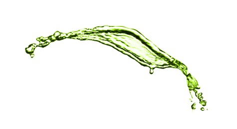 Image of Splash of green water in air on white background