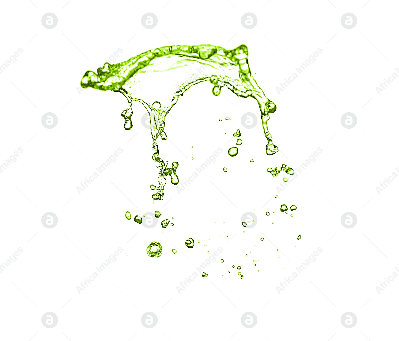 Splash of green water in air on white background Image of Splash of green water in air on white background