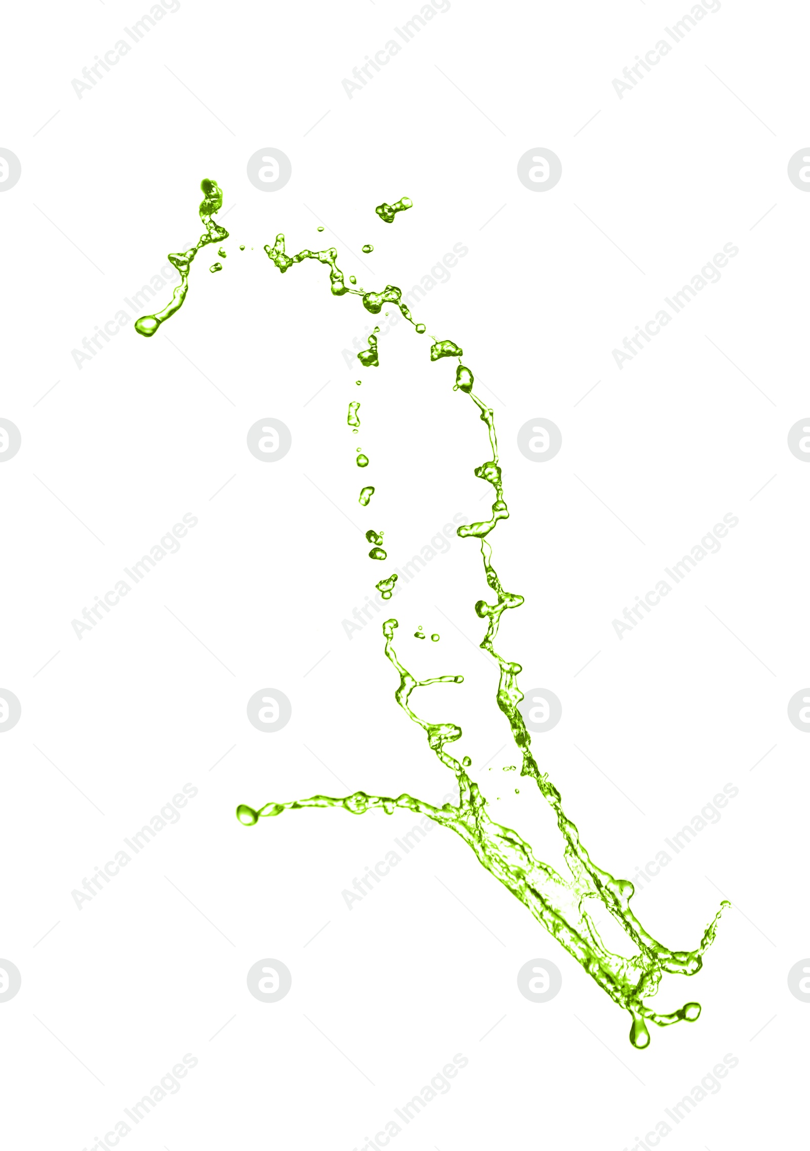 Splash of green water in air on white background Image of Splash of green water in air on white background