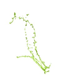 Image of Splash of green water in air on white background