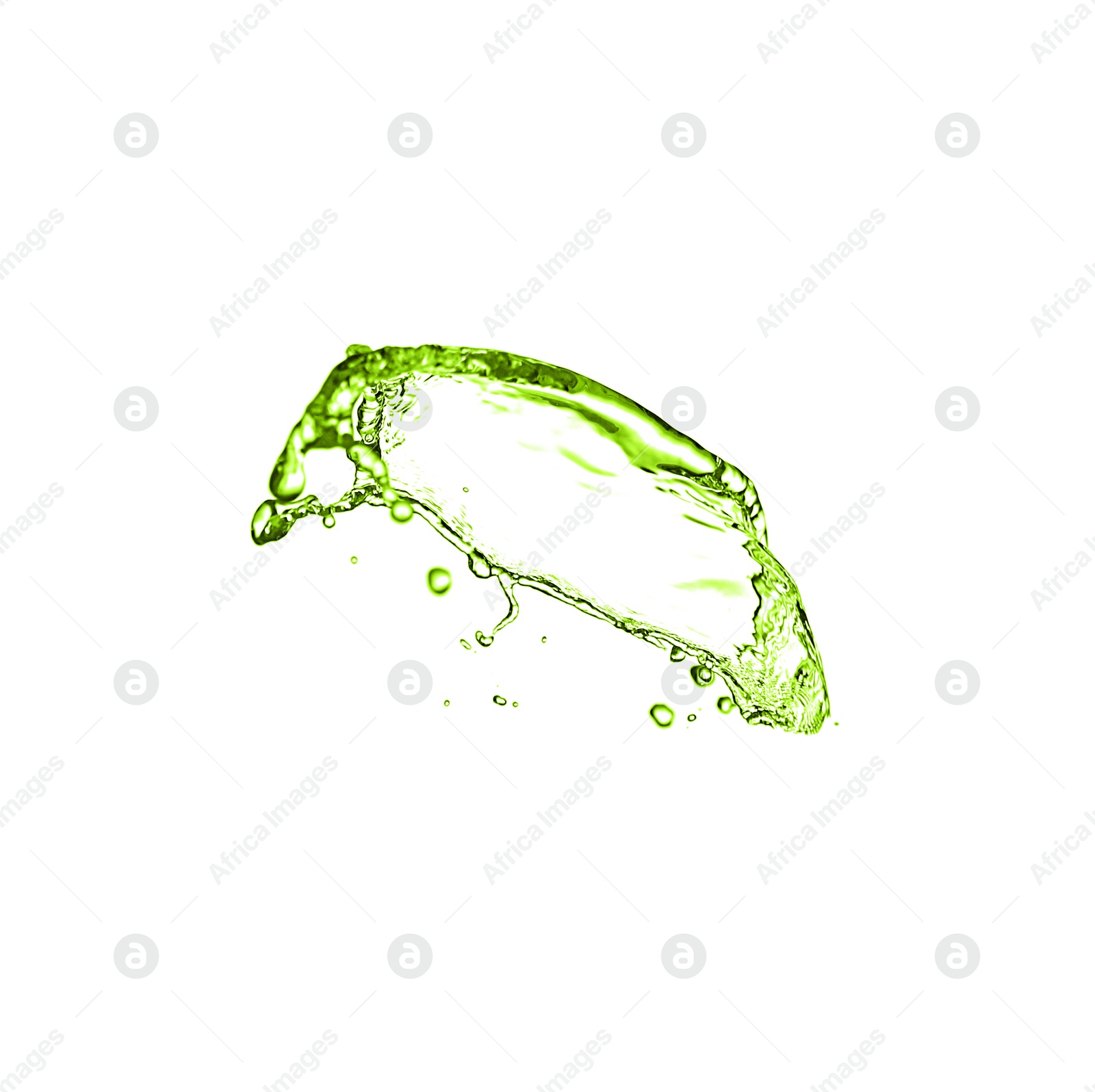 Splash of green water in air on white background Image of Splash of green water in air on white background
