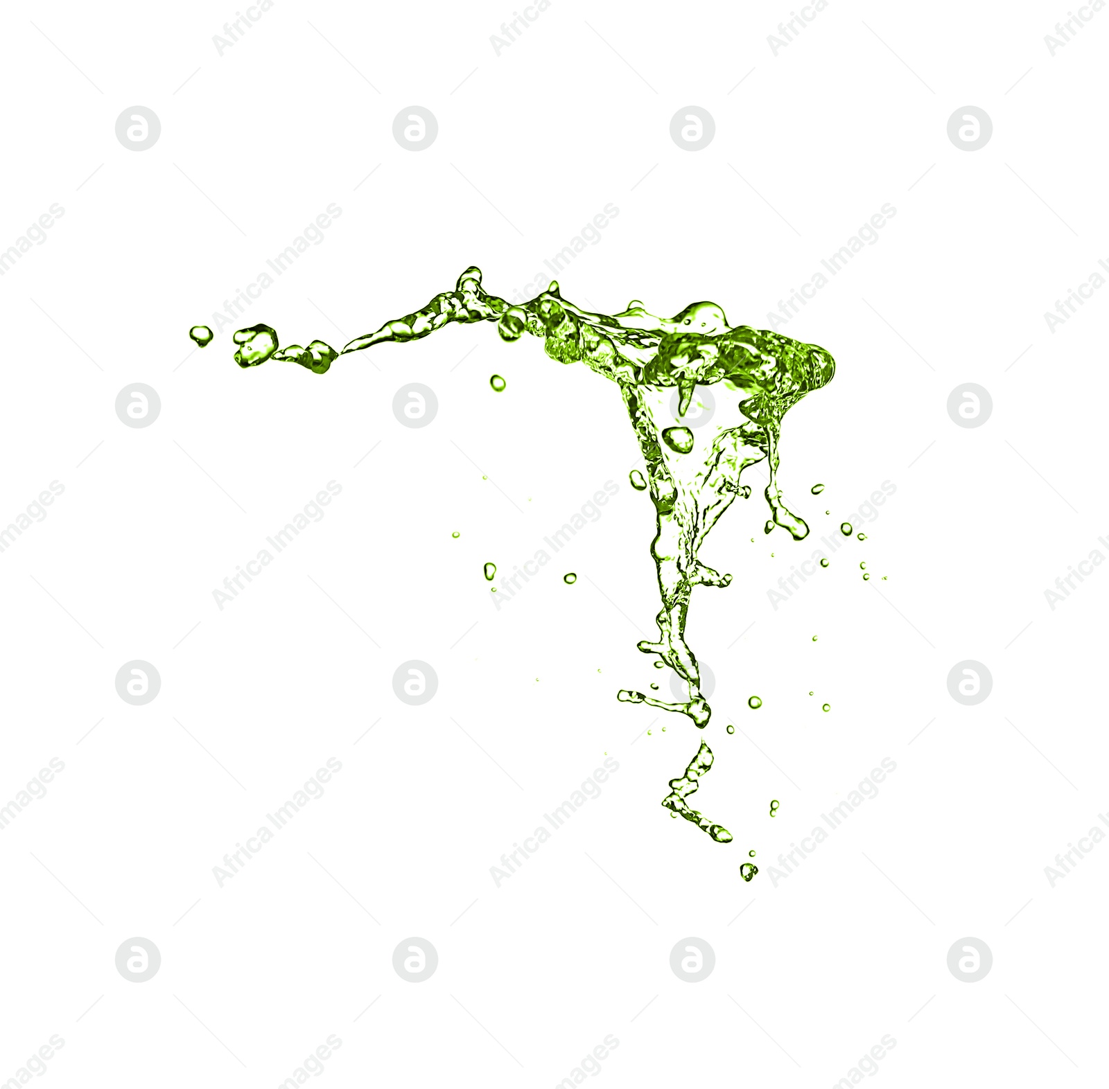 Splash of green water in air on white background Image of Splash of green water in air on white background