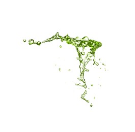 Image of Splash of green water in air on white background