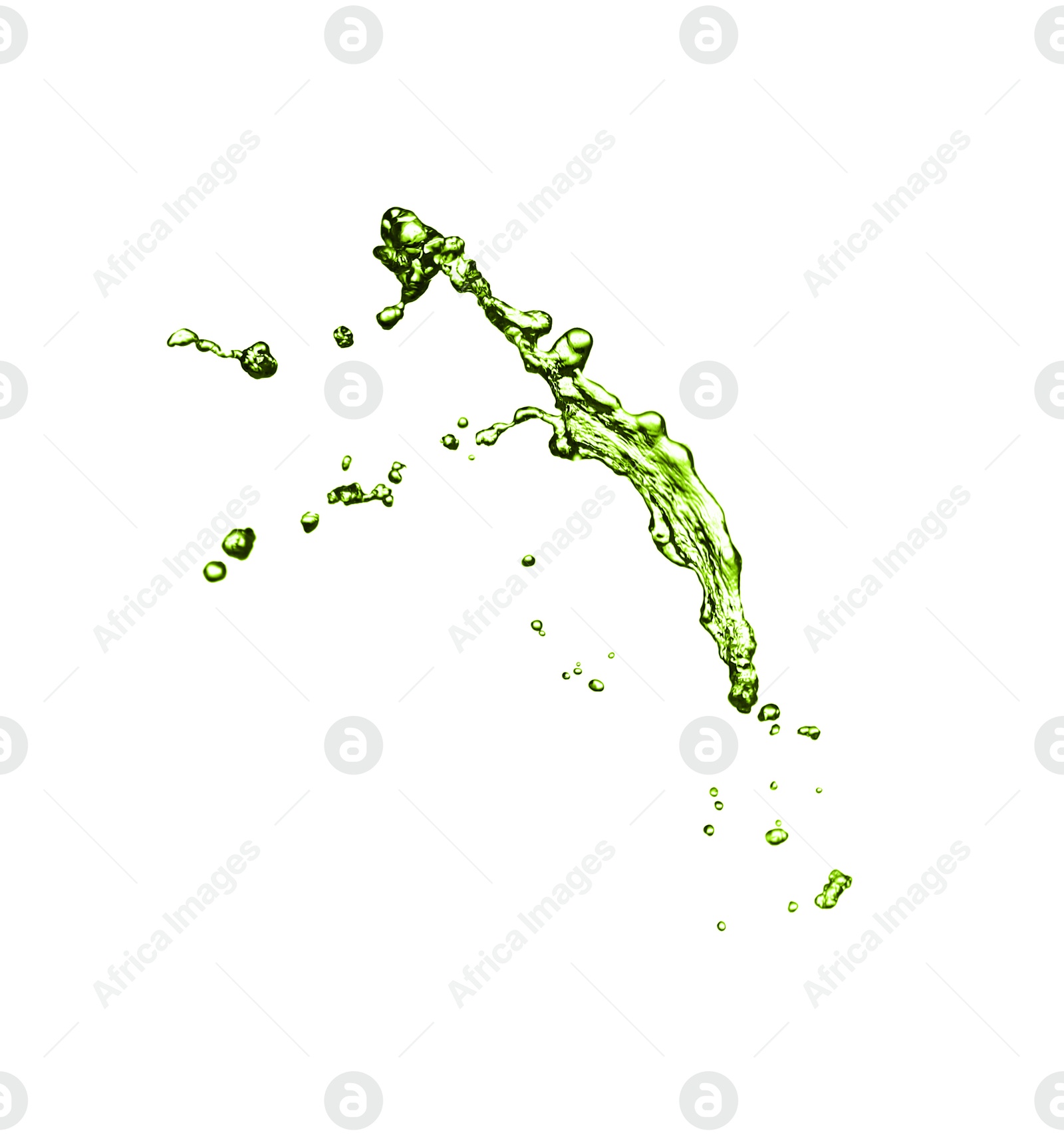 Splash of green water in air on white background Image of Splash of green water in air on white background