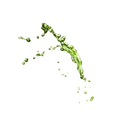 Image of Splash of green water in air on white background
