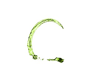 Image of Splash of green water in air on white background