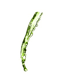 Image of Splash of green water in air on white background