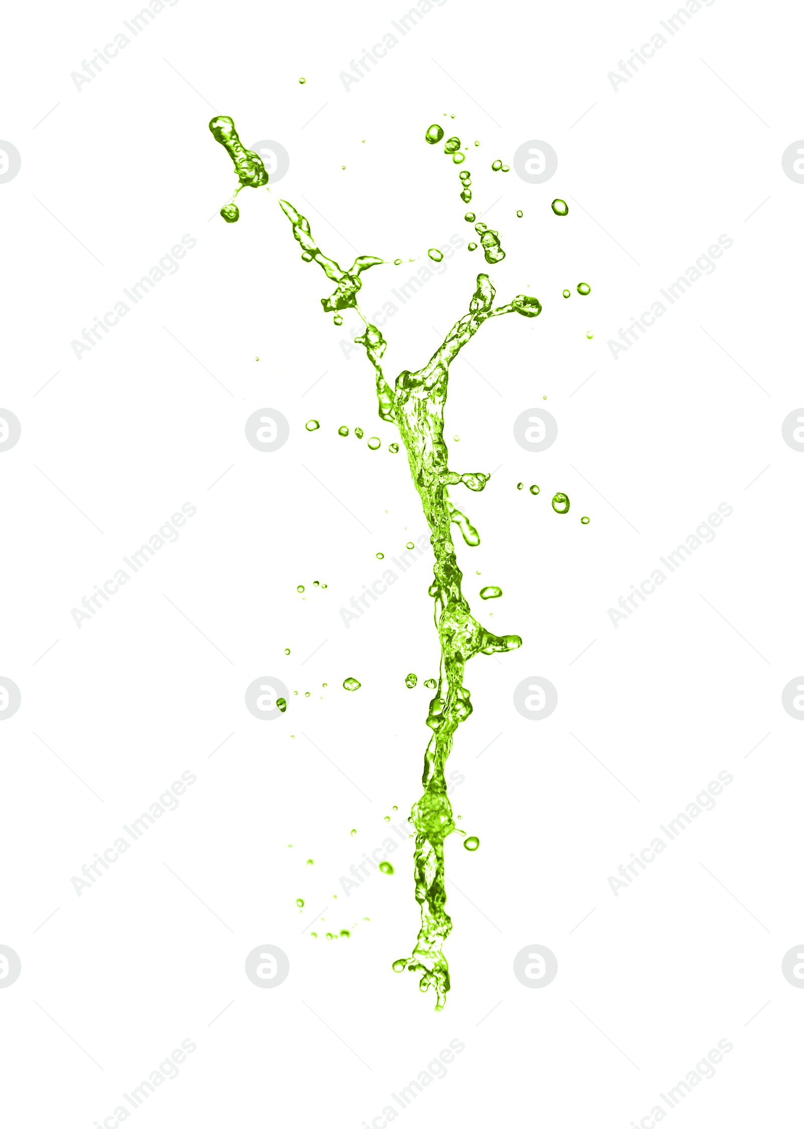 Splash of green water in air on white background Image of Splash of green water in air on white background