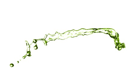 Image of Splash of green water in air on white background