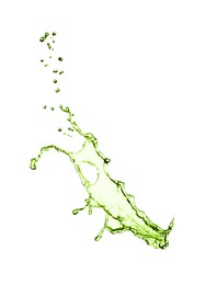 Image of Splash of green water in air on white background