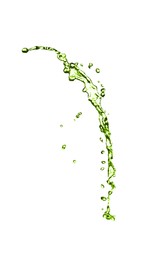 Image of Splash of green water in air on white background