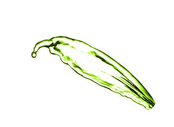 Image of Splash of green water in air on white background