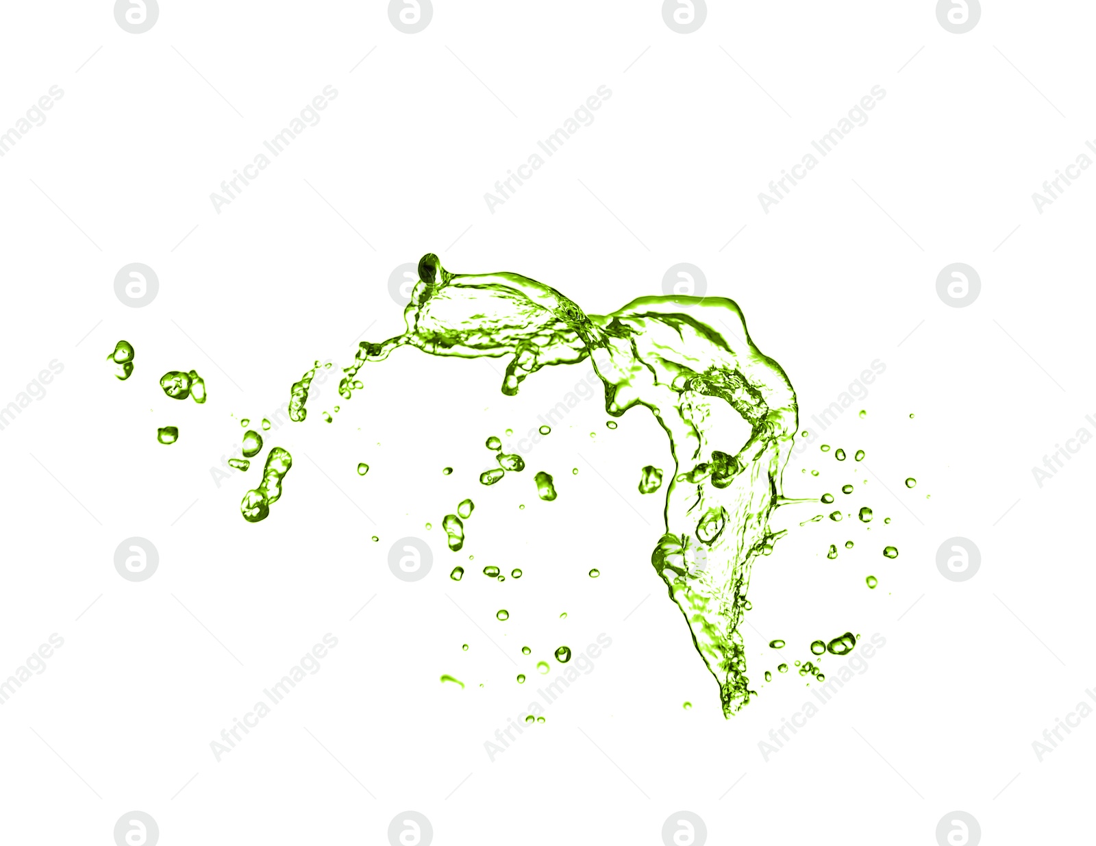 Splash of green water in air on white background Image of Splash of green water in air on white background