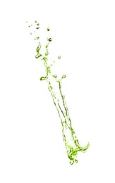 Image of Splash of green water in air on white background