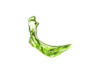 Image of Splash of green water in air on white background