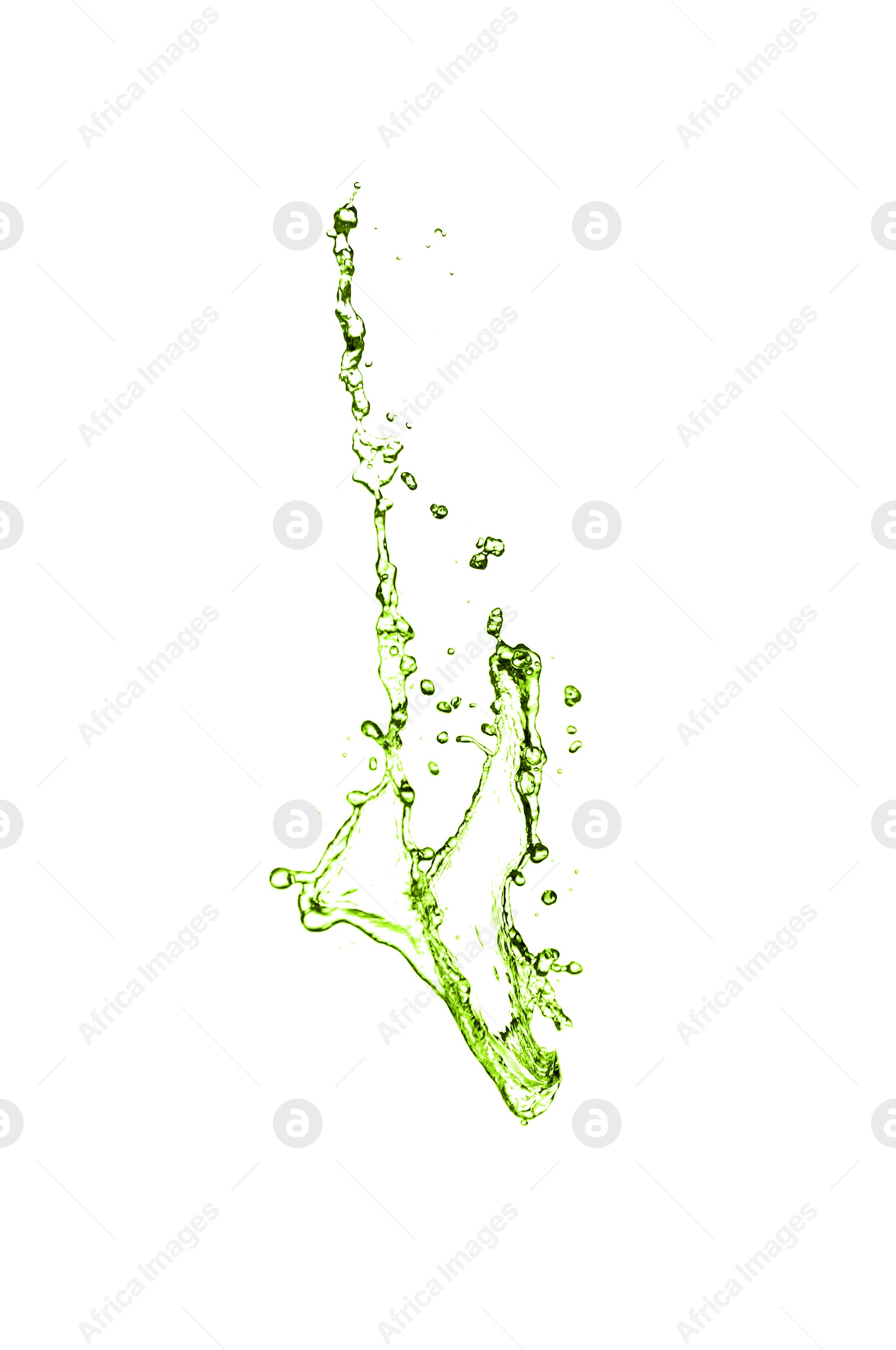 Splash of green water in air on white background Image of Splash of green water in air on white background