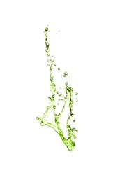 Image of Splash of green water in air on white background
