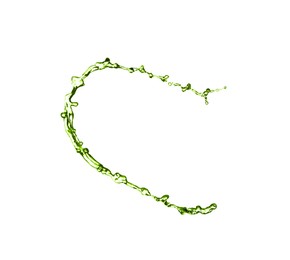 Image of Splash of green water in air on white background