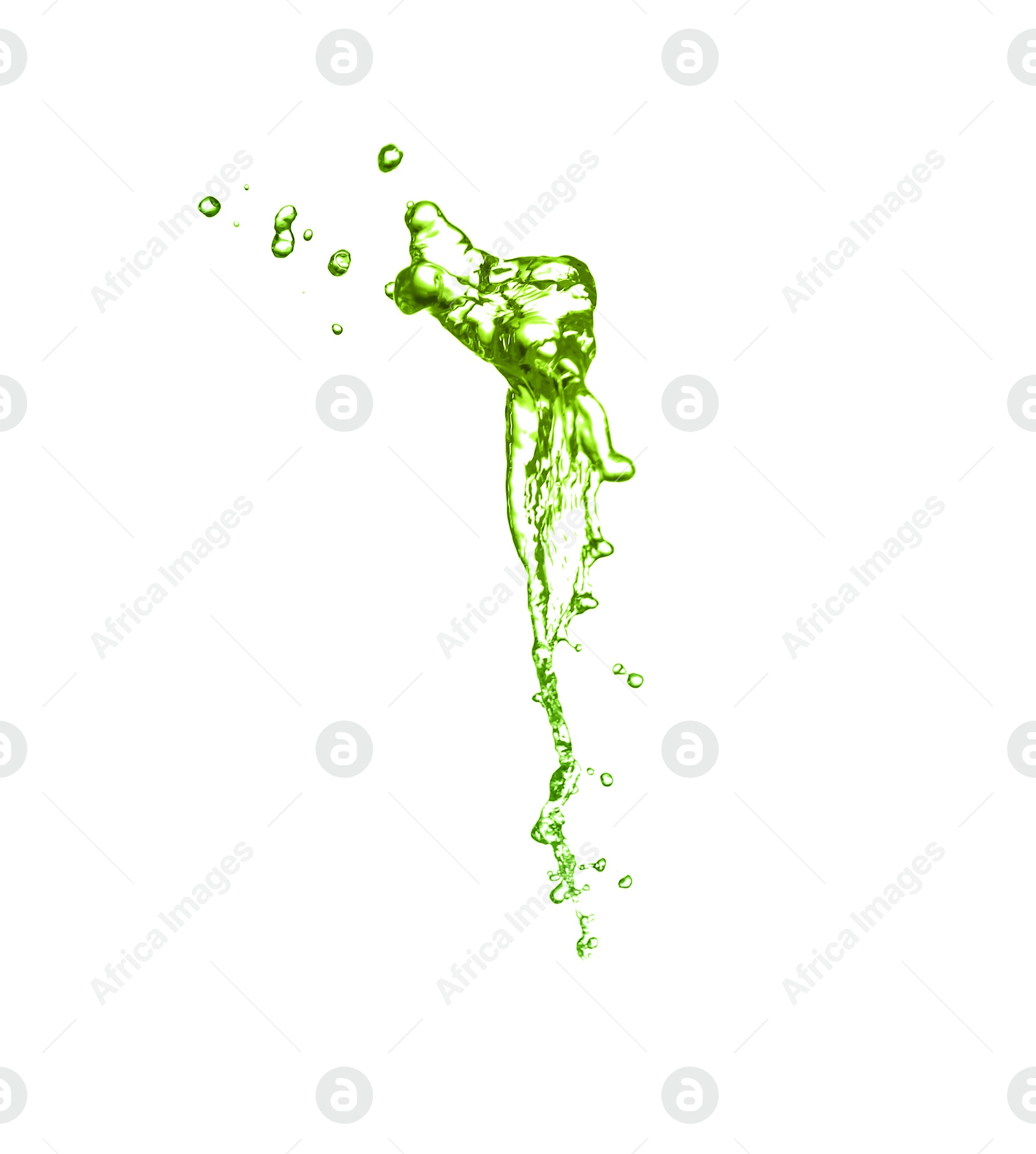 Splash of green water in air on white background Image of Splash of green water in air on white background
