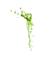 Image of Splash of green water in air on white background