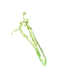 Image of Splash of green water in air on white background