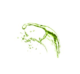 Image of Splash of green water in air on white background