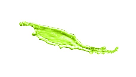Image of Splash of green water in air on white background