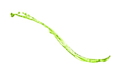Image of Splash of green water in air on white background