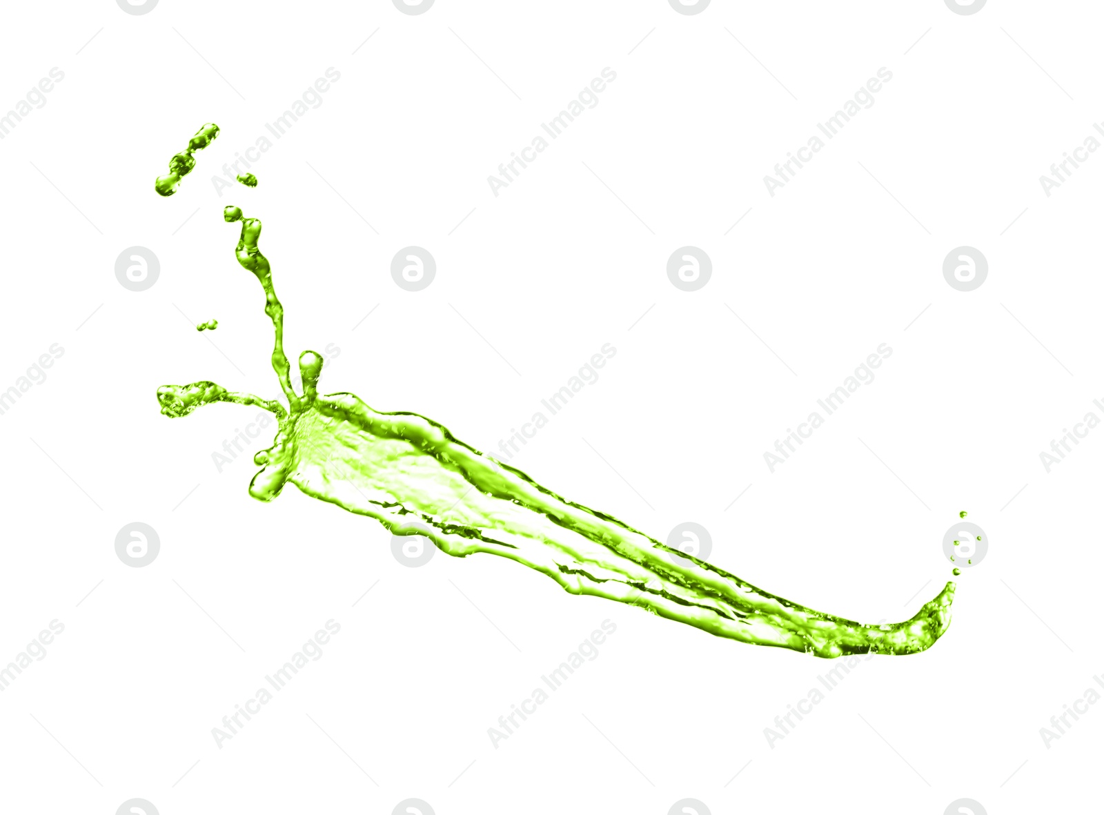 Splash of green water in air on white background Image of Splash of green water in air on white background