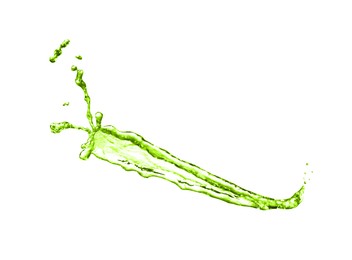 Image of Splash of green water in air on white background