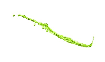Image of Splash of green water in air on white background