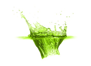 Image of Beautiful green water splashing against white background