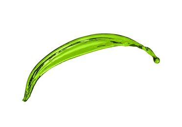 Image of Splash of green water in air on white background