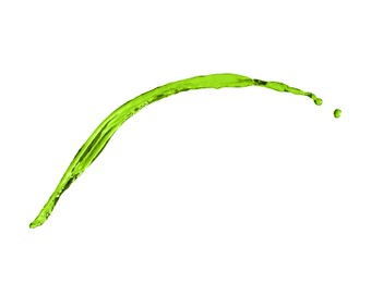 Image of Splash of green water in air on white background