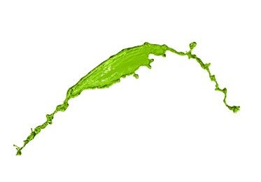 Image of Splash of green water in air on white background