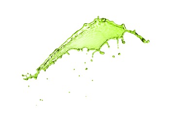 Image of Splash of green water in air on white background