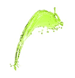 Image of Splash of green water in air on white background